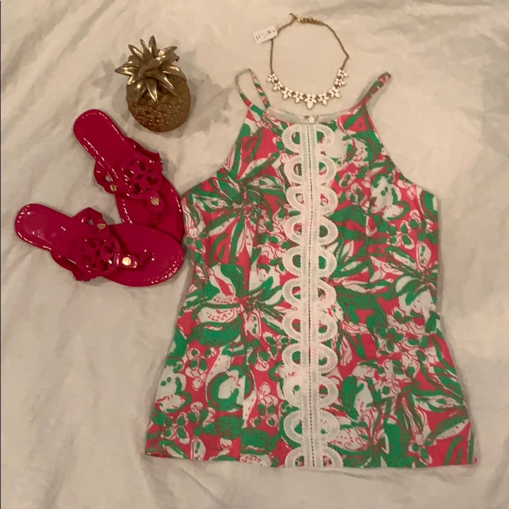 EUC Lilly Pulitzer Pink & Green halter w lace so 6